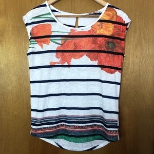 Desigual Floral Striped Cap Sleeve Top